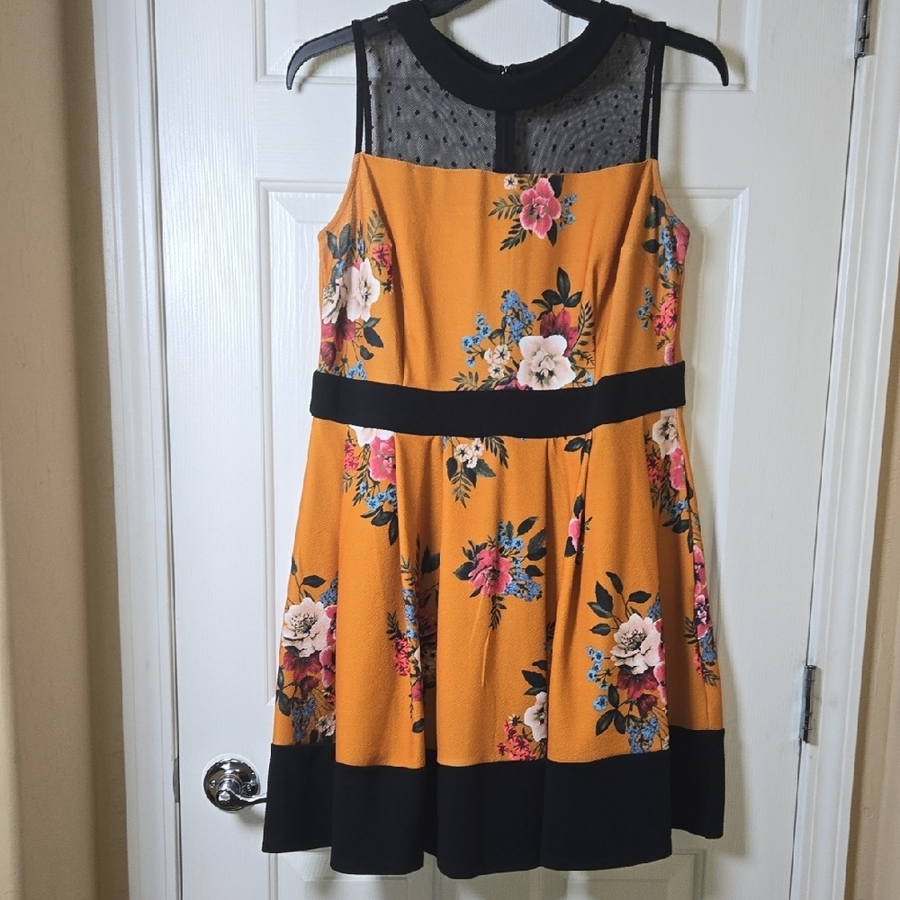 SMAK PARLOUR 2X MUSTARD FLORAL RETRO Romantic Unique LIGHTWEIGHT STRETCHY Dress - Picture 4 of 15
